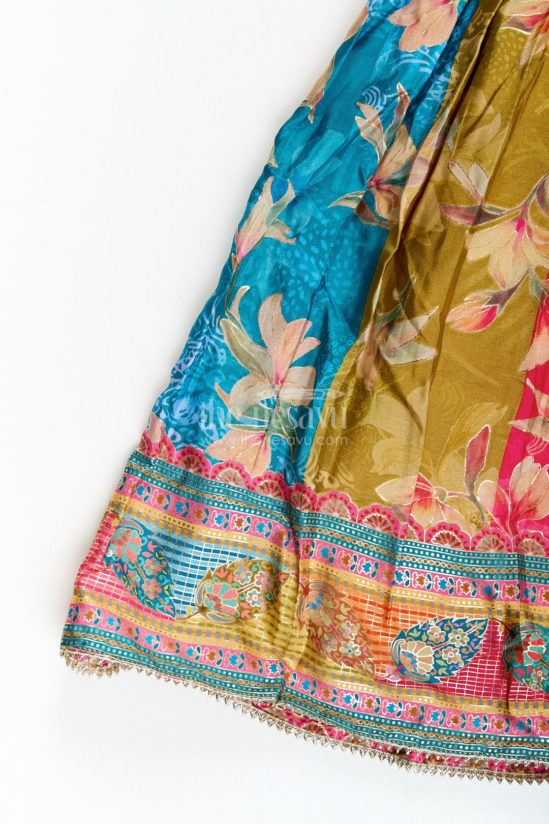 The Nesavu Girls silk gown for festive events and cultural functions Nesavu Nesavu silk gown girls multicolor prints festive events cultural celebrations