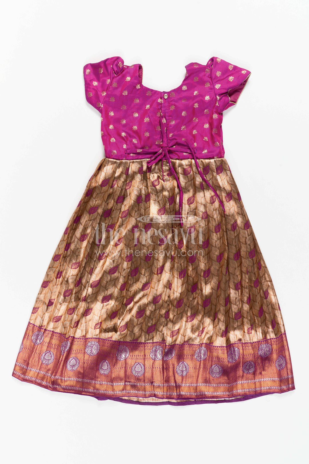 The Nesavu Girls Silk Gown Girls Silk Gown for Festive Family Portraits Nesavu Nesavu Girls Silk Gown For Festive Family Portraits With Semi Banaras Fabric And Big Border