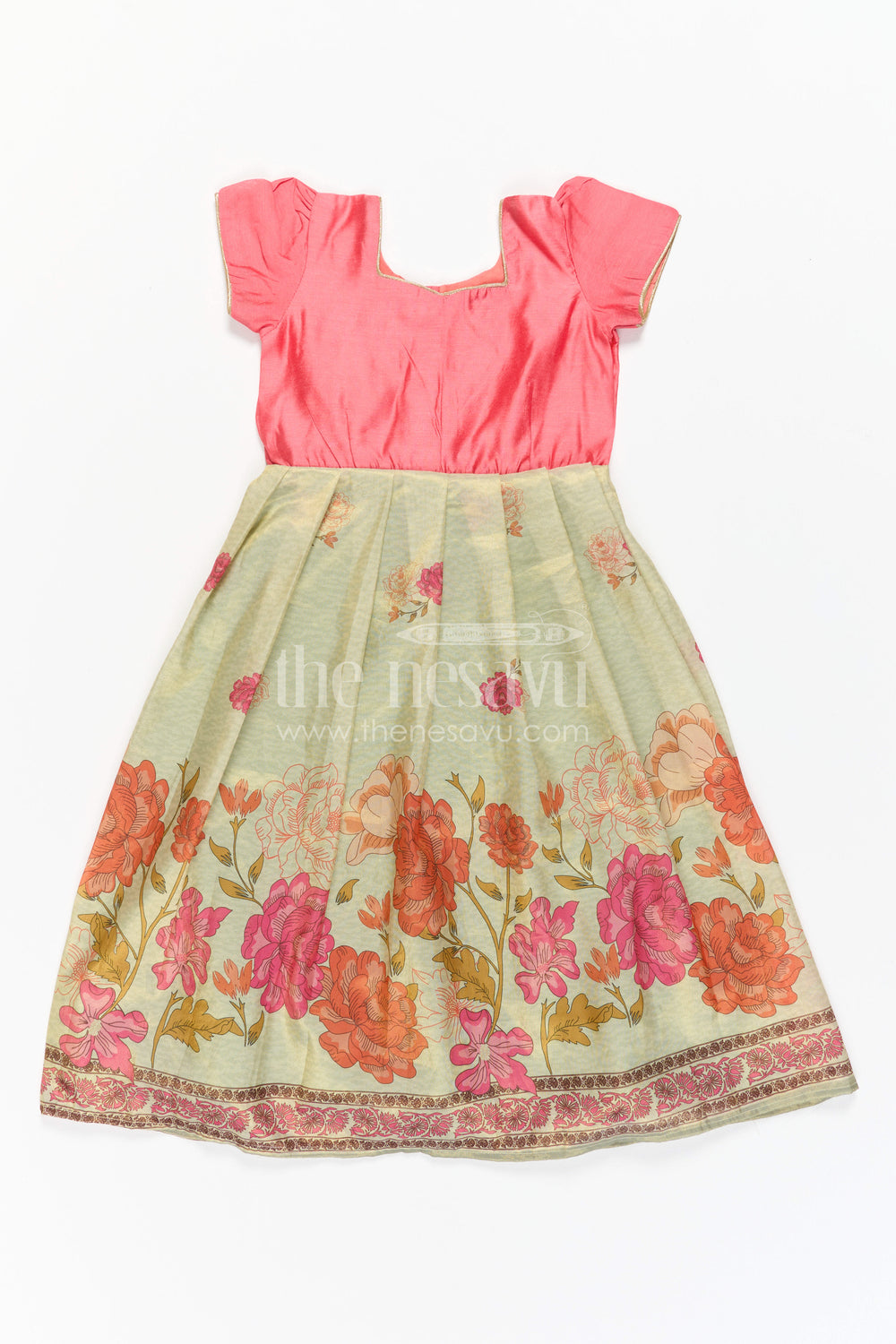 The Nesavu Girls Silk Gown Girls Silk Gown for Festive Garden Parties Nesavu Nesavu Girls Silk Gown For Festive Garden Parties With Semi Banaras Art Silk And Digital Print