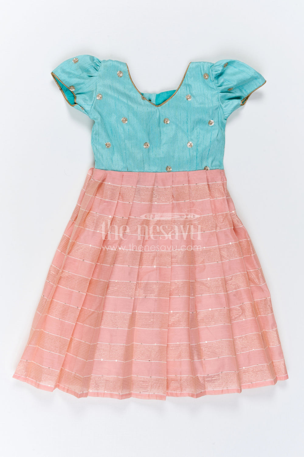 The Nesavu Girls Silk Gown Girls Silk Gown for Receptions and Festive Celebrations Nesavu Nesavu Girls Silk Gown With Jacquard Weave And Raw Silk Yoke For Festive Celebrations