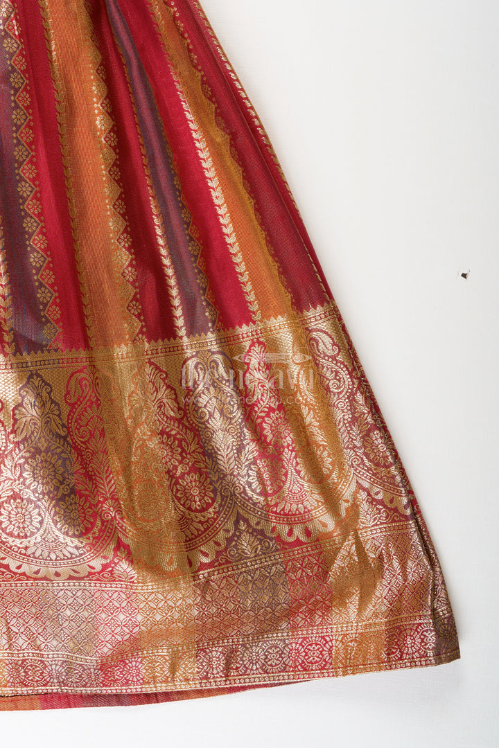 The Nesavu Girls Silk Gown Girls silk gown for wedding and traditional celebrations Nesavu Nesavu girls kora tissue silk gown with zari border for weddings and traditional celebrations