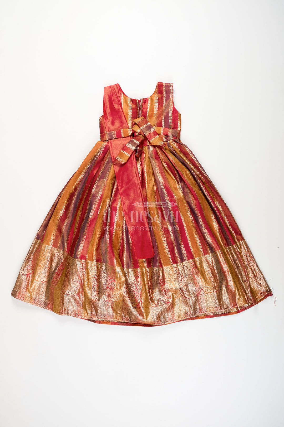 The Nesavu Girls Silk Gown Girls silk gown for wedding and traditional celebrations Nesavu Nesavu girls kora tissue silk gown with zari border for weddings and traditional celebrations