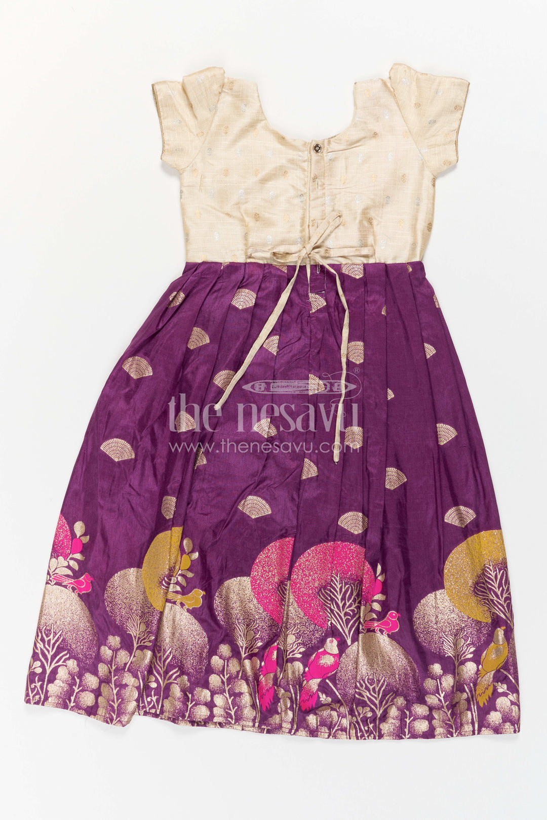 The Nesavu Girls Silk Gown Girls Silk Gown for Wedding Receptions and Cultural Celebrations Nesavu Nesavu Girls Semi Banaras Silk Gown With Raw Silk Yoke For Weddings And Festive Occasions