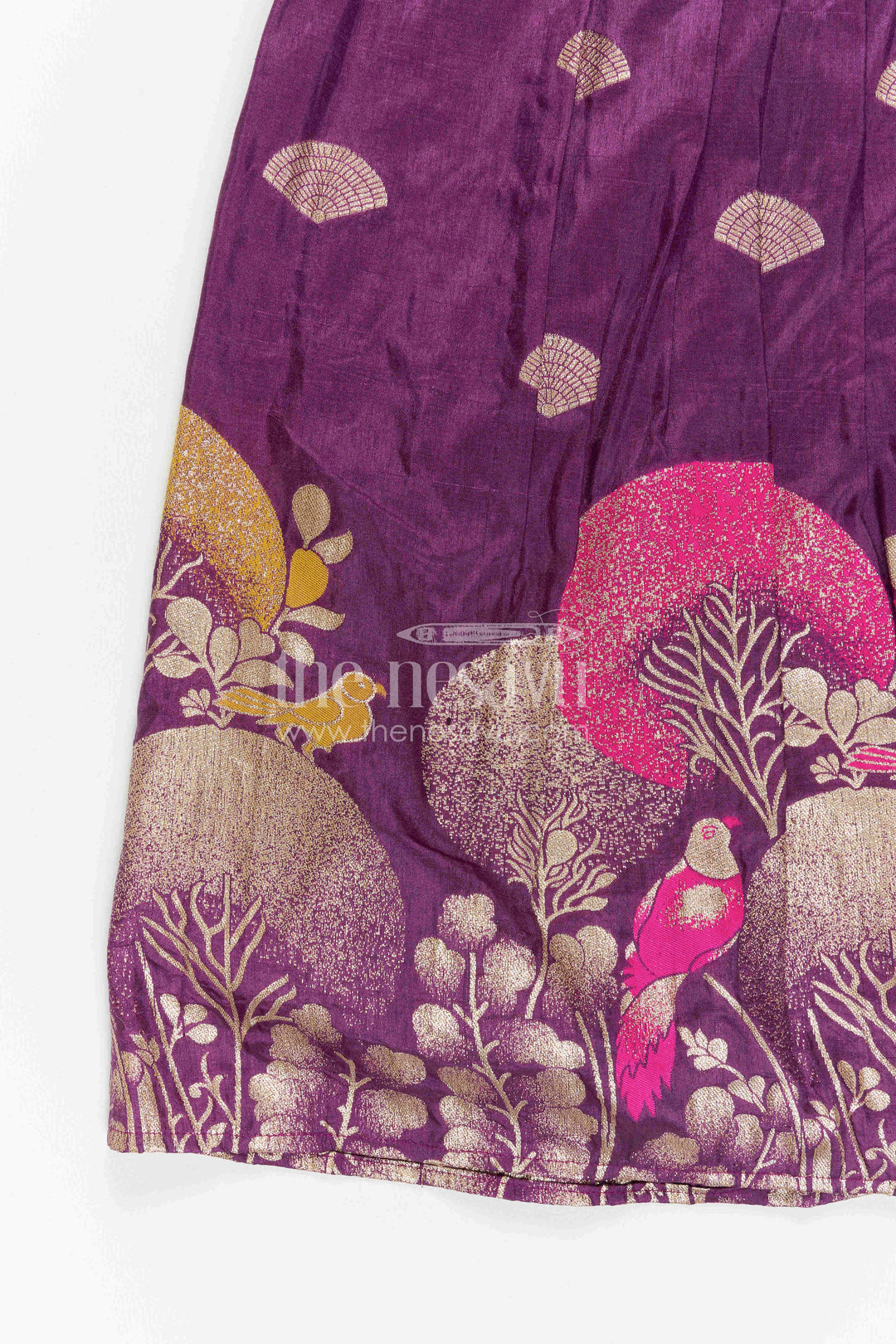 The Nesavu Girls Silk Gown Girls Silk Gown for Wedding Receptions and Cultural Celebrations Nesavu Nesavu Girls Semi Banaras Silk Gown With Raw Silk Yoke For Weddings And Festive Occasions