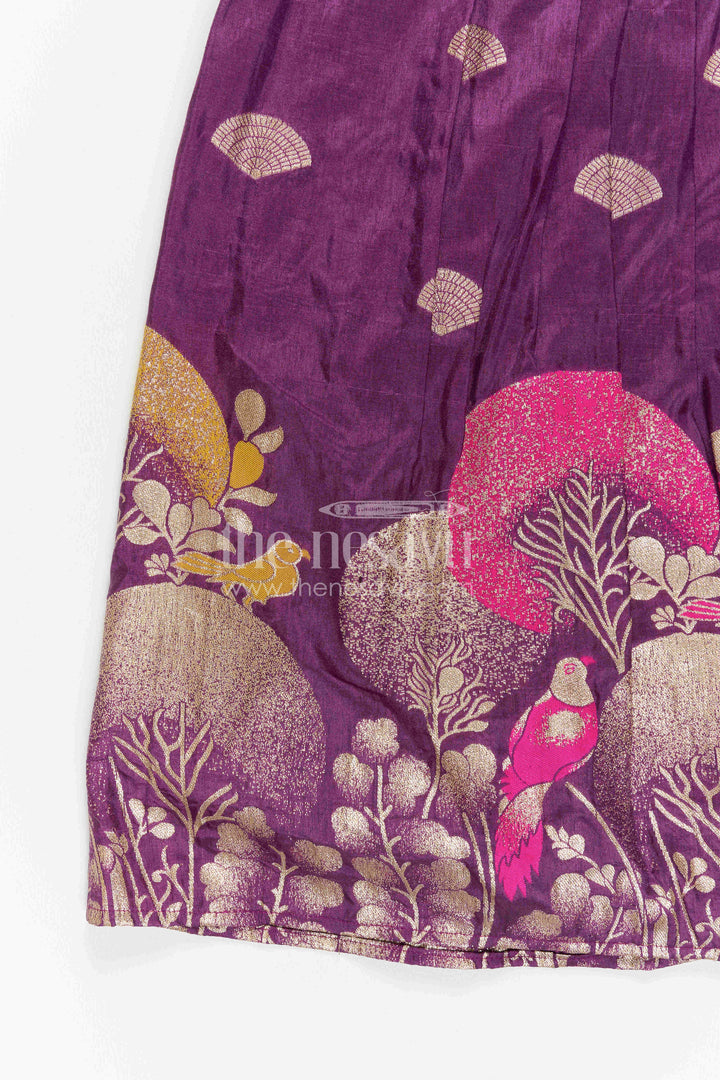 The Nesavu Girls Silk Gown Girls Silk Gown for Wedding Receptions and Cultural Celebrations Nesavu Nesavu Girls Semi Banaras Silk Gown With Raw Silk Yoke For Weddings And Festive Occasions
