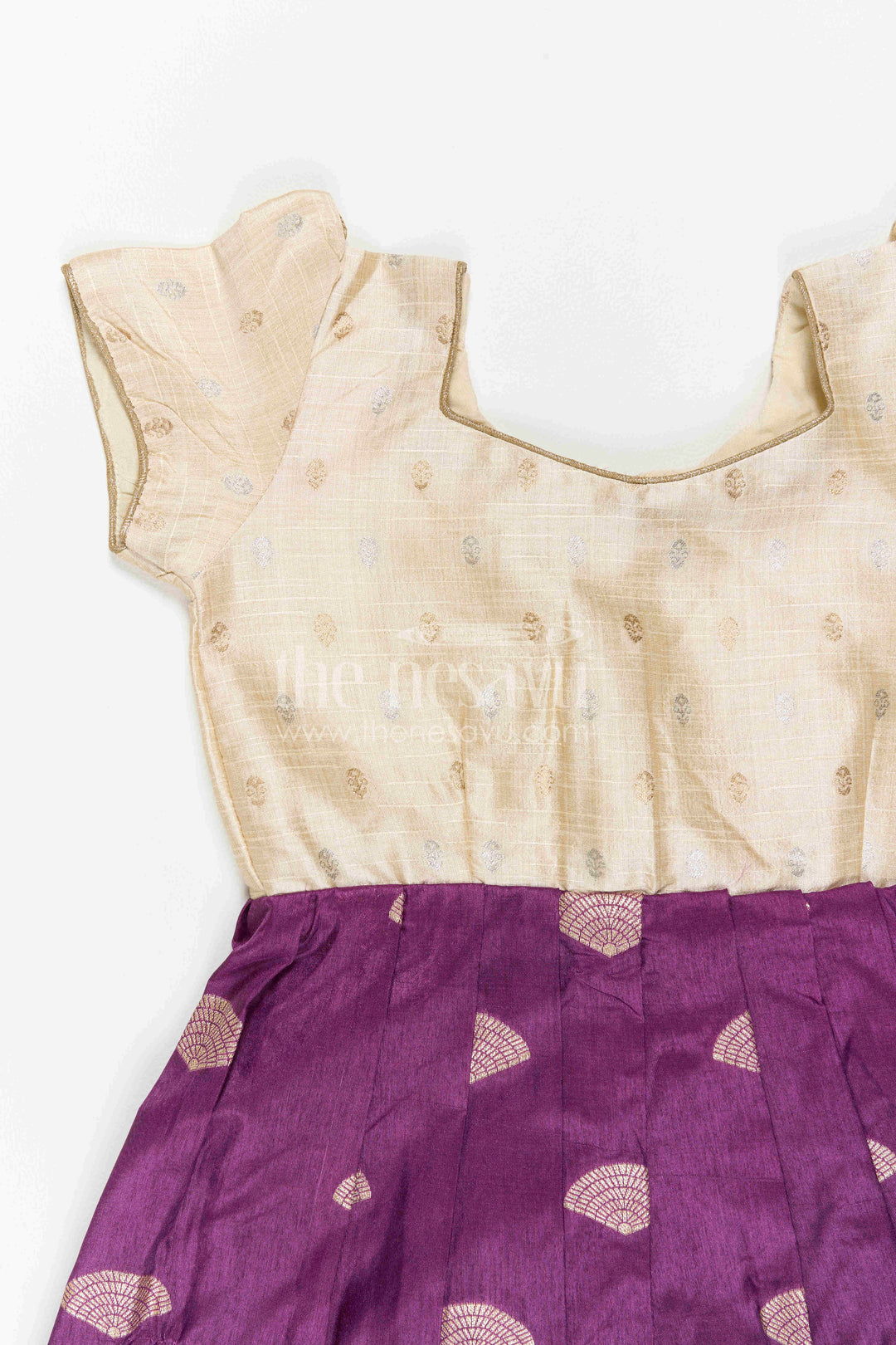 The Nesavu Girls Silk Gown Girls Silk Gown for Wedding Receptions and Cultural Celebrations Nesavu Nesavu Girls Semi Banaras Silk Gown With Raw Silk Yoke For Weddings And Festive Occasions
