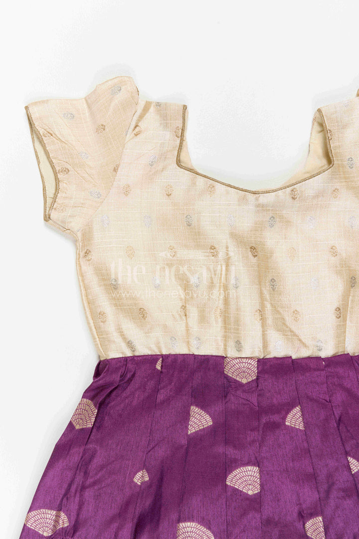 The Nesavu Girls Silk Gown Girls Silk Gown for Wedding Receptions and Cultural Celebrations Nesavu Nesavu Girls Semi Banaras Silk Gown With Raw Silk Yoke For Weddings And Festive Occasions