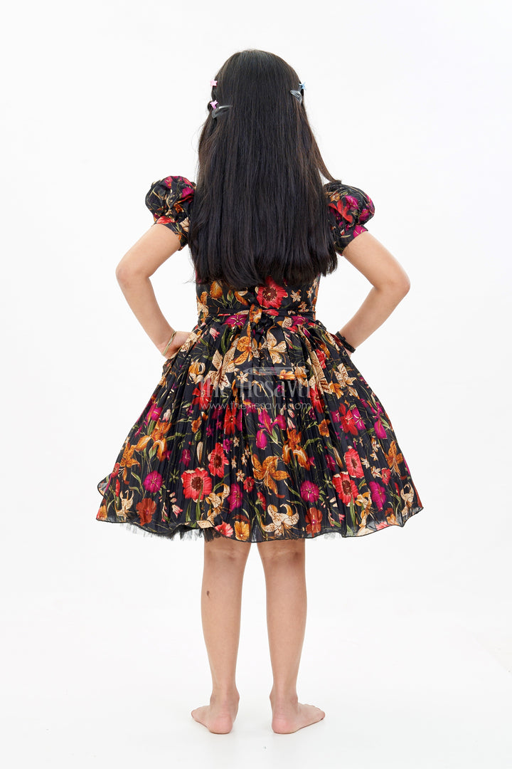 The Nesavu Silk Party Frock Girls Silk Kapde Ki Frock with Floral Chinon Digital Print and Embellished Neckline for Festive Wear Nesavu Nesavu Girls Silk Kapde Ki Frock Floral Digital Print Embellished Neckline