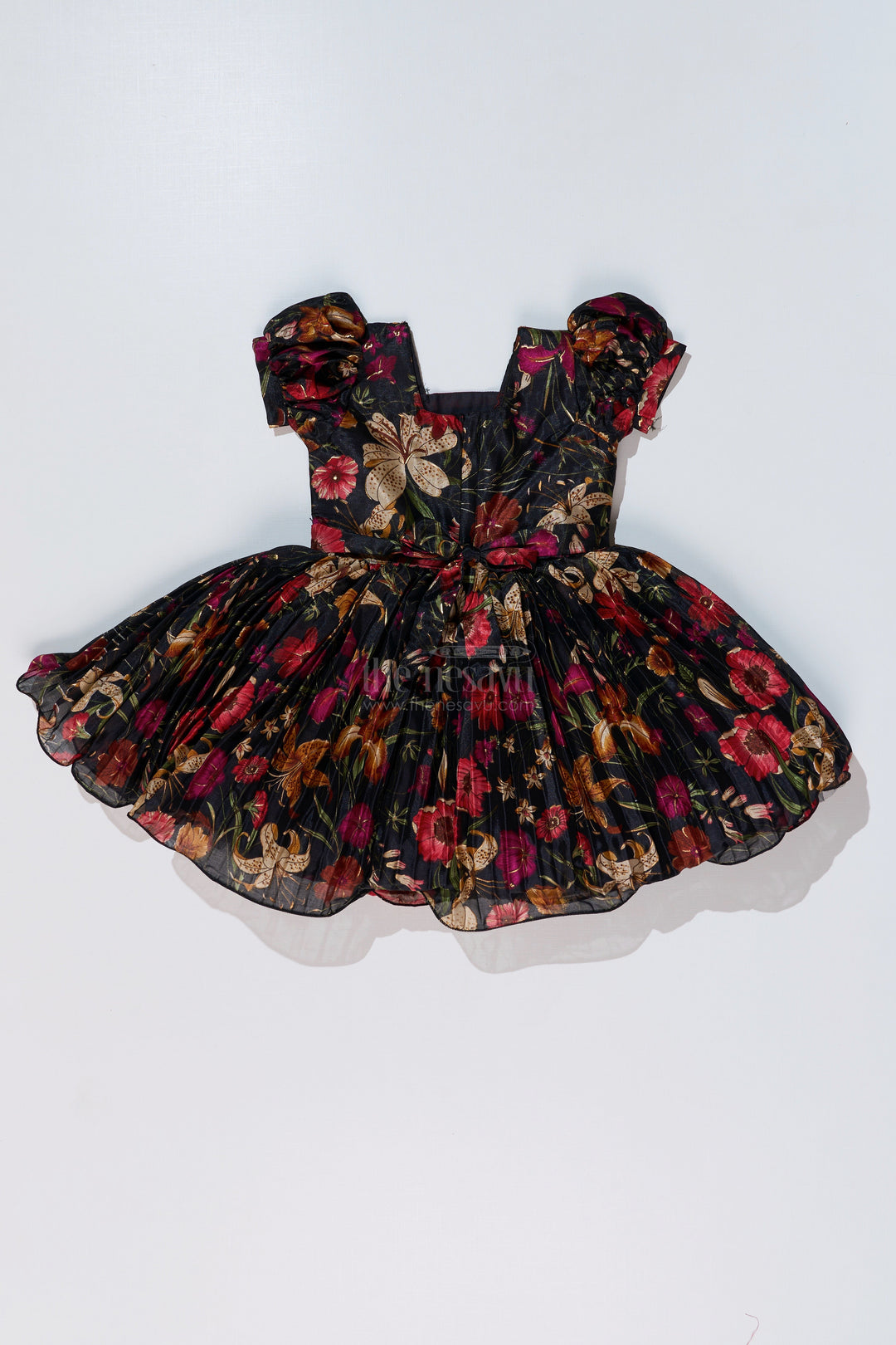 The Nesavu Silk Party Frock Girls Silk Kapde Ki Frock with Floral Chinon Digital Print and Embellished Neckline for Festive Wear Nesavu Nesavu Girls Silk Kapde Ki Frock Floral Digital Print Embellished Neckline