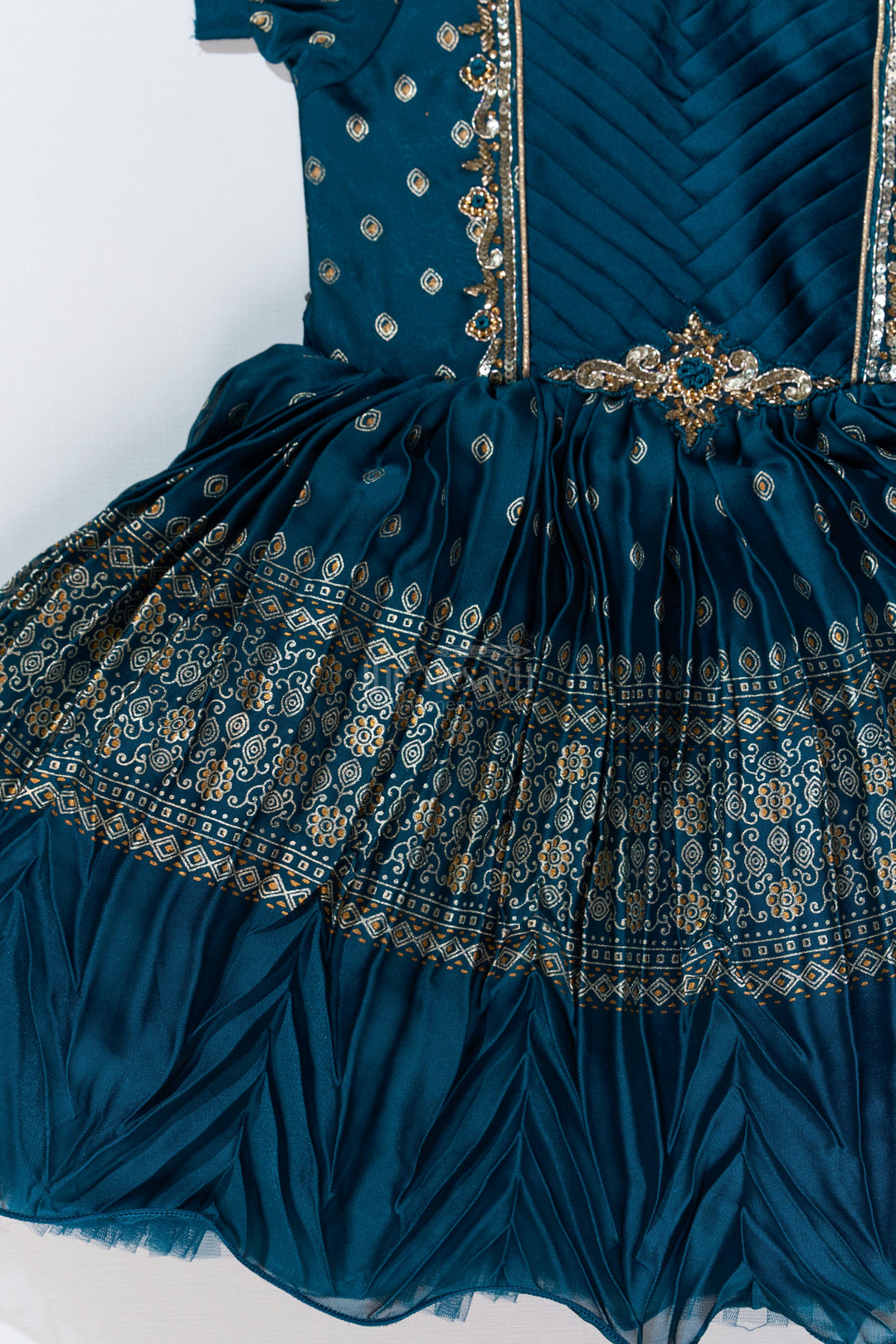 The Nesavu Silk Party Frock Girls Silk Ke Frock with Gold Embroidered Borders and Puff Sleeves for a Regal Look Nesavu Nesavu Girls Silk Ke Frock Gold Embroidered Borders Puff Sleeves