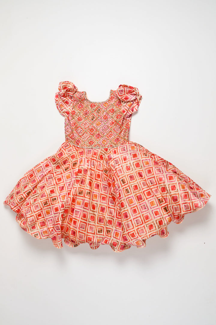 The Nesavu Silk Party Frock Girls Silk Party Frock with Beads and Digital Print Design Nesavu Nesavu silk party frock girls beads digital print