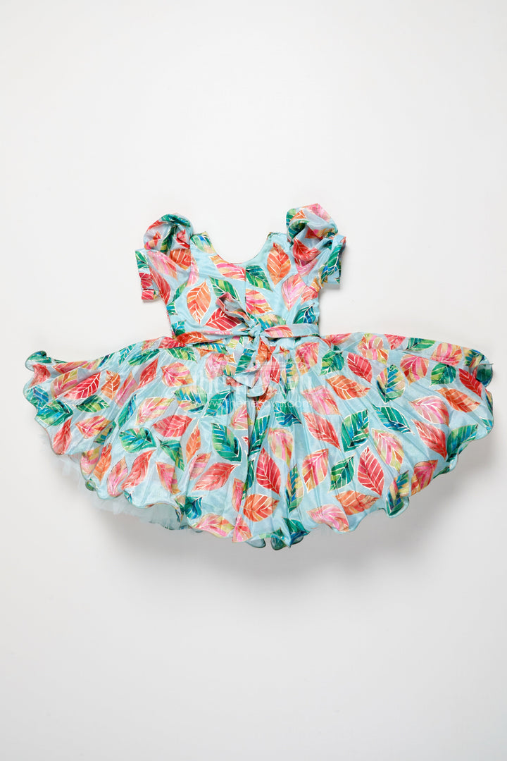 The Nesavu Silk Party Frock Girls Silk Party Frock with Beads and Leafy Digital Print Nesavu Nesavu girls silk party frock leafy digital print beads