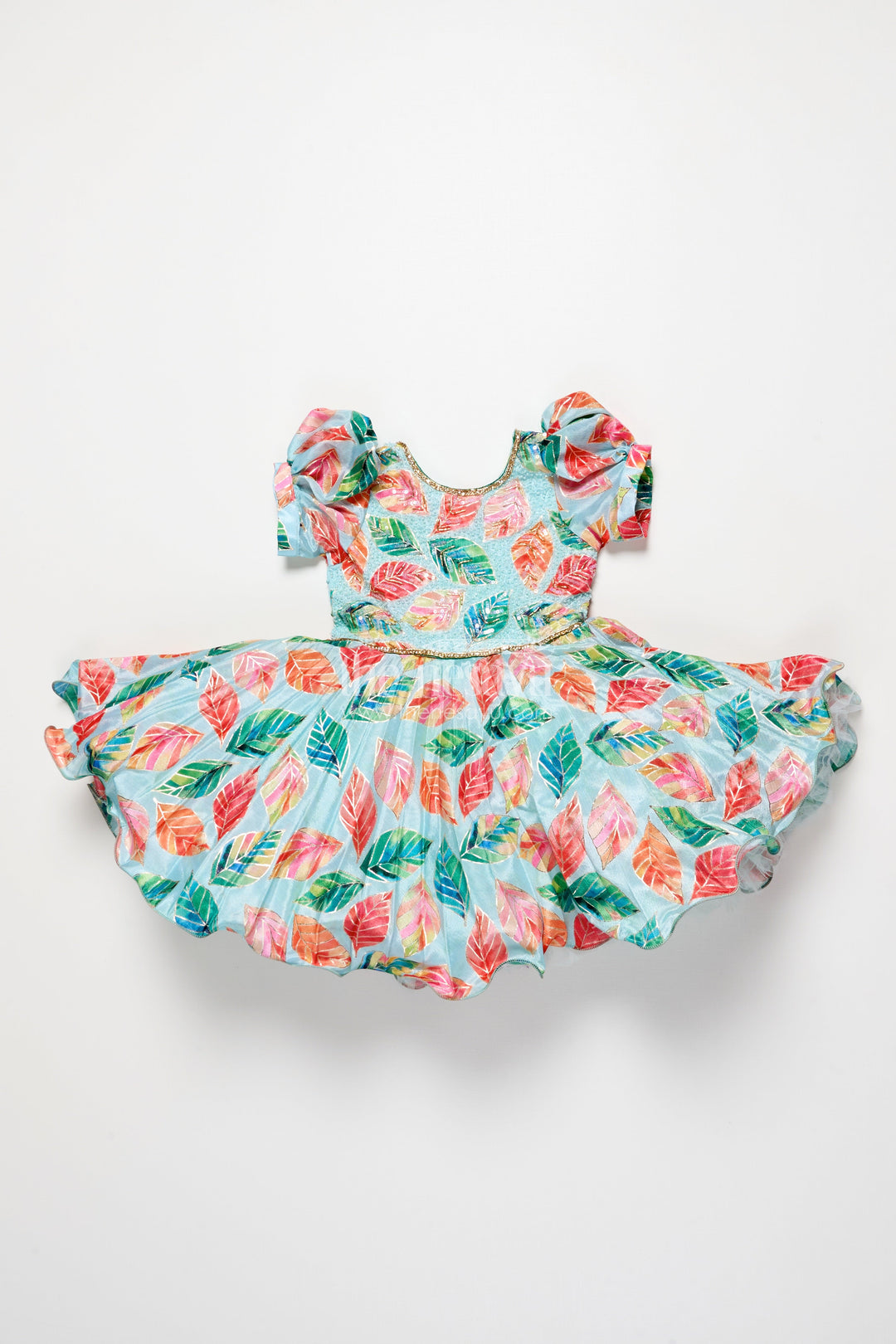 The Nesavu Silk Party Frock Girls Silk Party Frock with Beads and Leafy Digital Print Nesavu Nesavu girls silk party frock leafy digital print beads