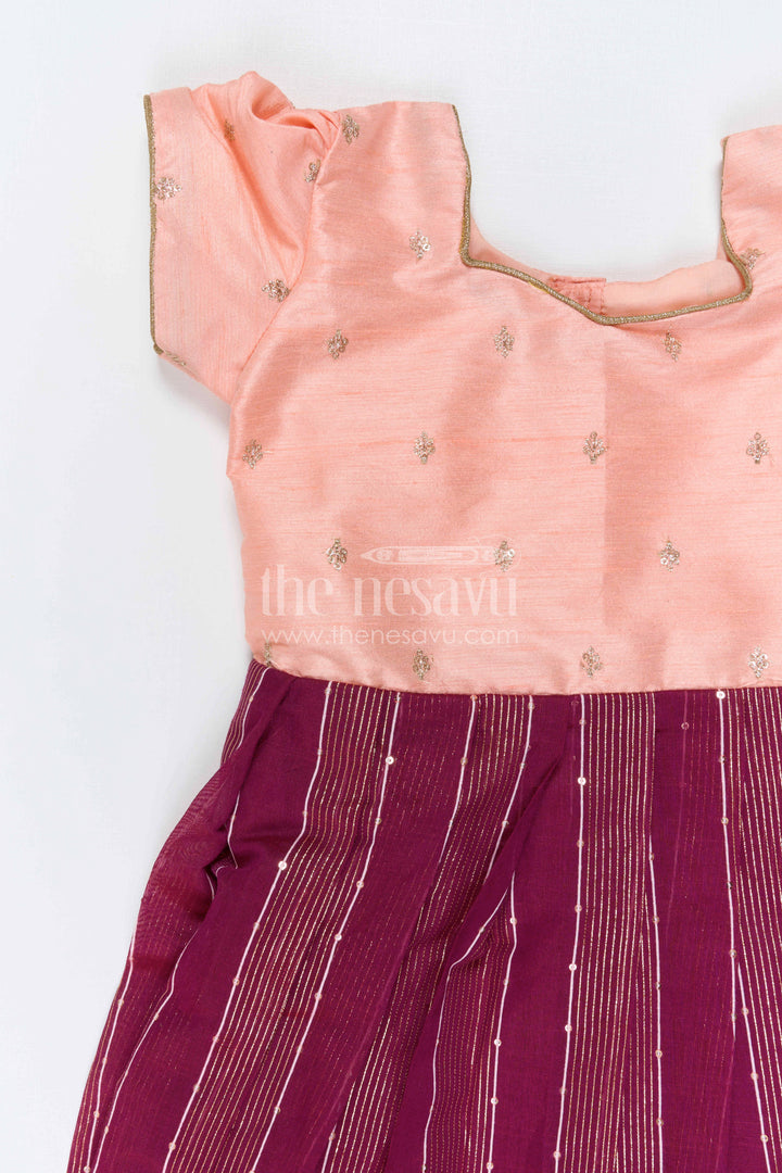 The Nesavu Girls Silk Gown Girls Silk Party Gown for Festive Birthdays and Celebrations Nesavu Nesavu Girls Silk Party Gown For Festive Birthdays With Sequence Embroidery And Flared Styling