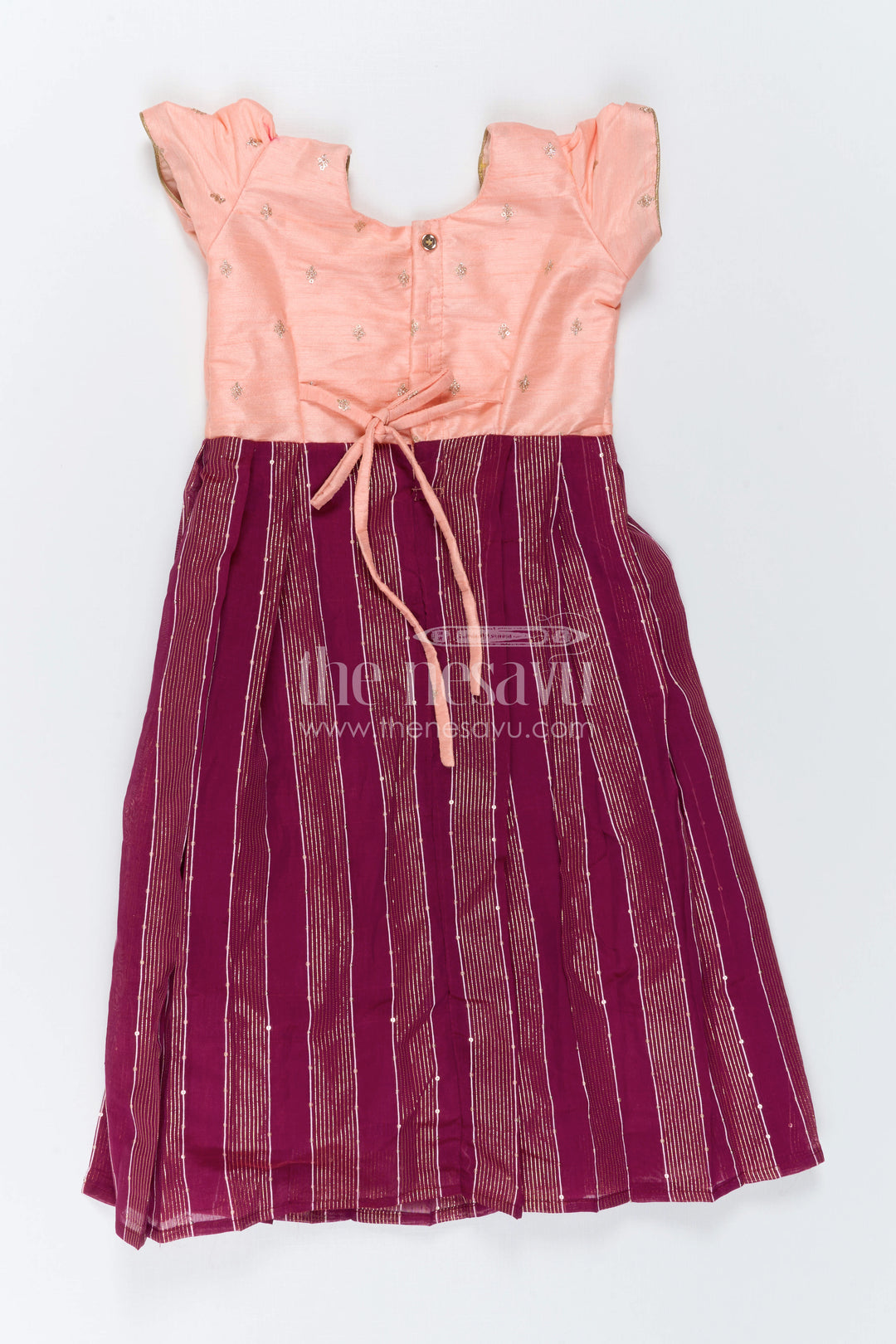 The Nesavu Girls Silk Gown Girls Silk Party Gown for Festive Birthdays and Celebrations Nesavu Nesavu Girls Silk Party Gown For Festive Birthdays With Sequence Embroidery And Flared Styling