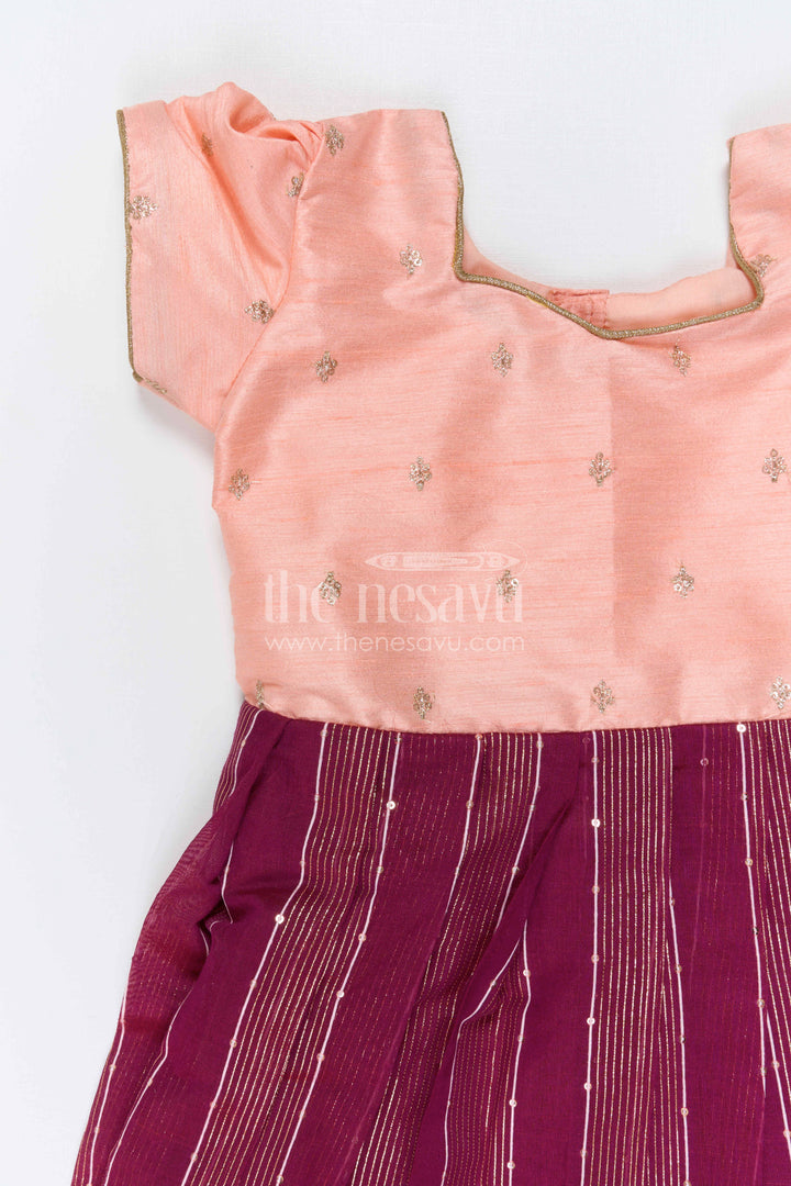 The Nesavu Girls Silk Gown Girls Silk Party Gown for Festive Birthdays and Celebrations Nesavu Nesavu Girls Silk Party Gown For Festive Birthdays With Sequence Embroidery And Flared Styling
