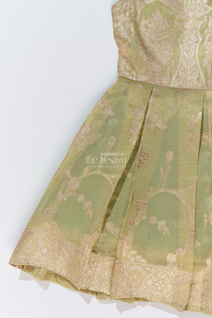 The Nesavu Silk Party Frock Girls Silk Short Frock with Embroidered Neckline and Pleated Skirt for Party Wear Nesavu Girls Silk Short Frock Pleated Skirt Embroidered Neckline Party Wear | The Nesavu