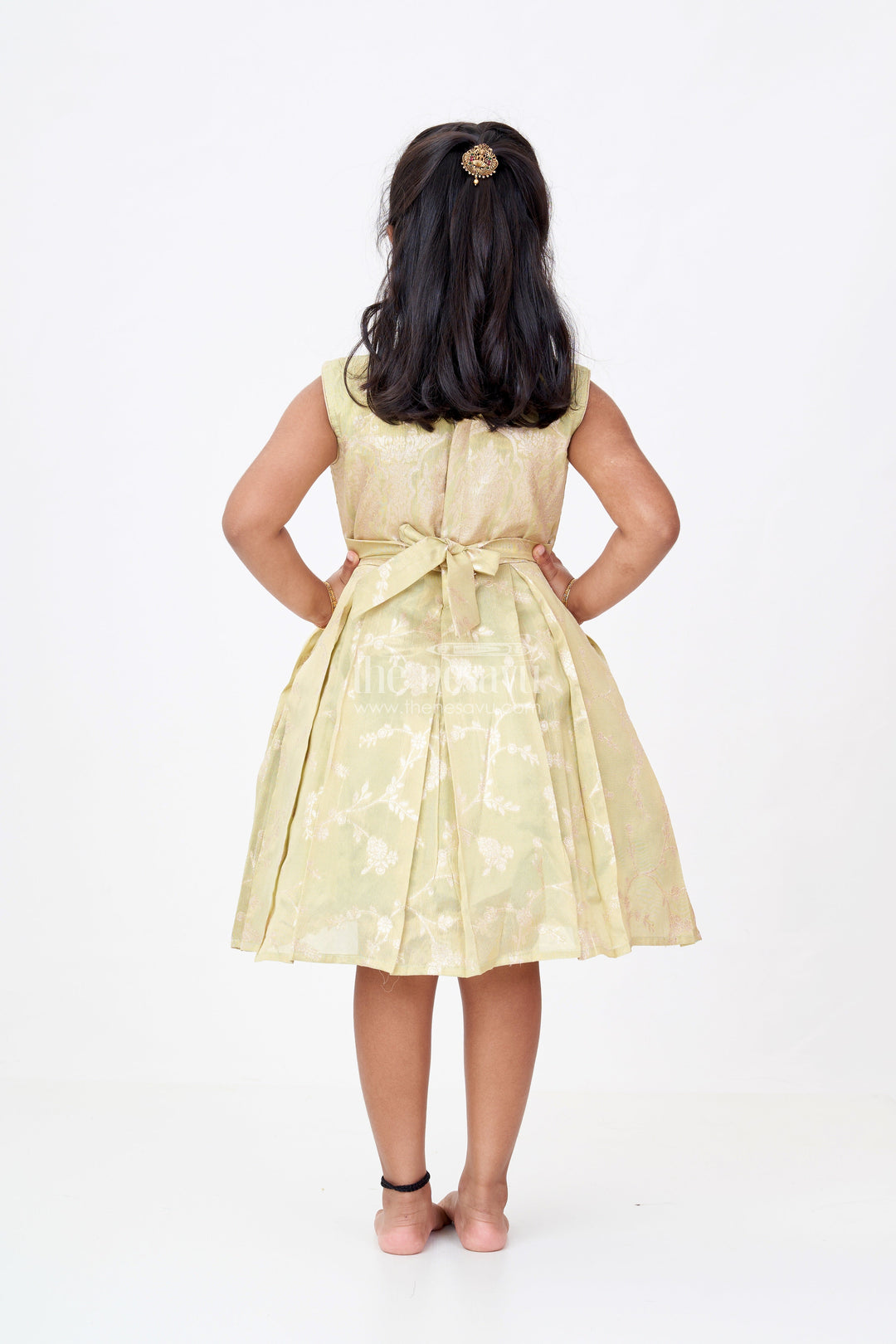 The Nesavu Silk Party Frock Girls Silk Short Frock with Embroidered Neckline and Pleated Skirt for Party Wear Nesavu Nesavu Girls Silk Short Frock Pleated Skirt Embroidered Neckline Party Wear