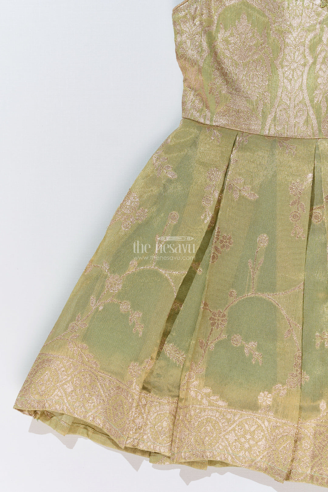 The Nesavu Silk Party Frock Girls Silk Short Frock with Embroidered Neckline and Pleated Skirt for Party Wear Nesavu Nesavu Girls Silk Short Frock Pleated Skirt Embroidered Neckline Party Wear