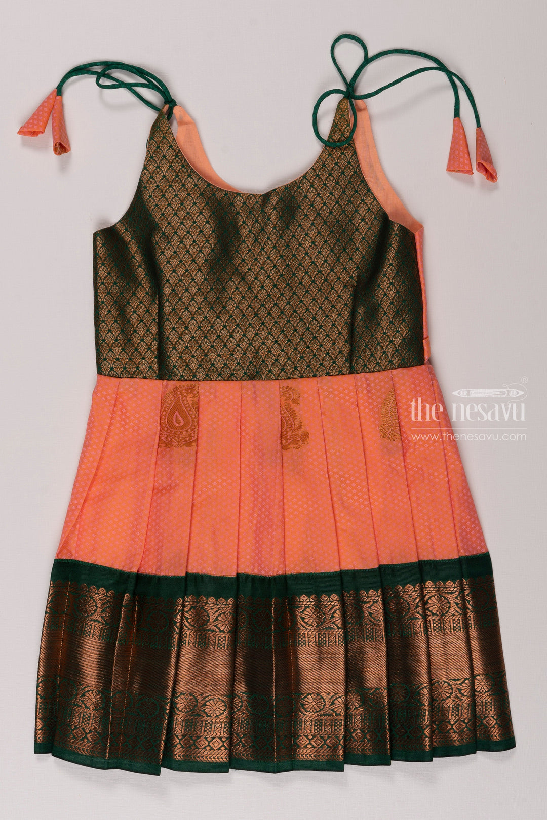 The Nesavu Tie-up Frock Girls Silk TieUp Ethnic Frock - Boutique Style Elegance Nesavu 14 (6M) / Pink / Style 1 T343A-14 Trendy Silk Tie Up Frock for Girls | Floral Print Ethnic Dress | The Nesavu