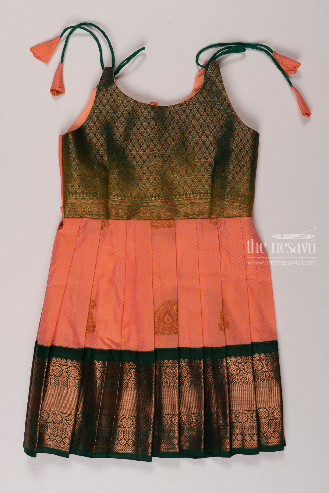 The Nesavu Tie-up Frock Girls Silk TieUp Ethnic Frock - Boutique Style Elegance Nesavu 18 (2Y) / Pink / Style 3 T343C-18 Trendy Silk Tie Up Frock for Girls | Floral Print Ethnic Dress | The Nesavu