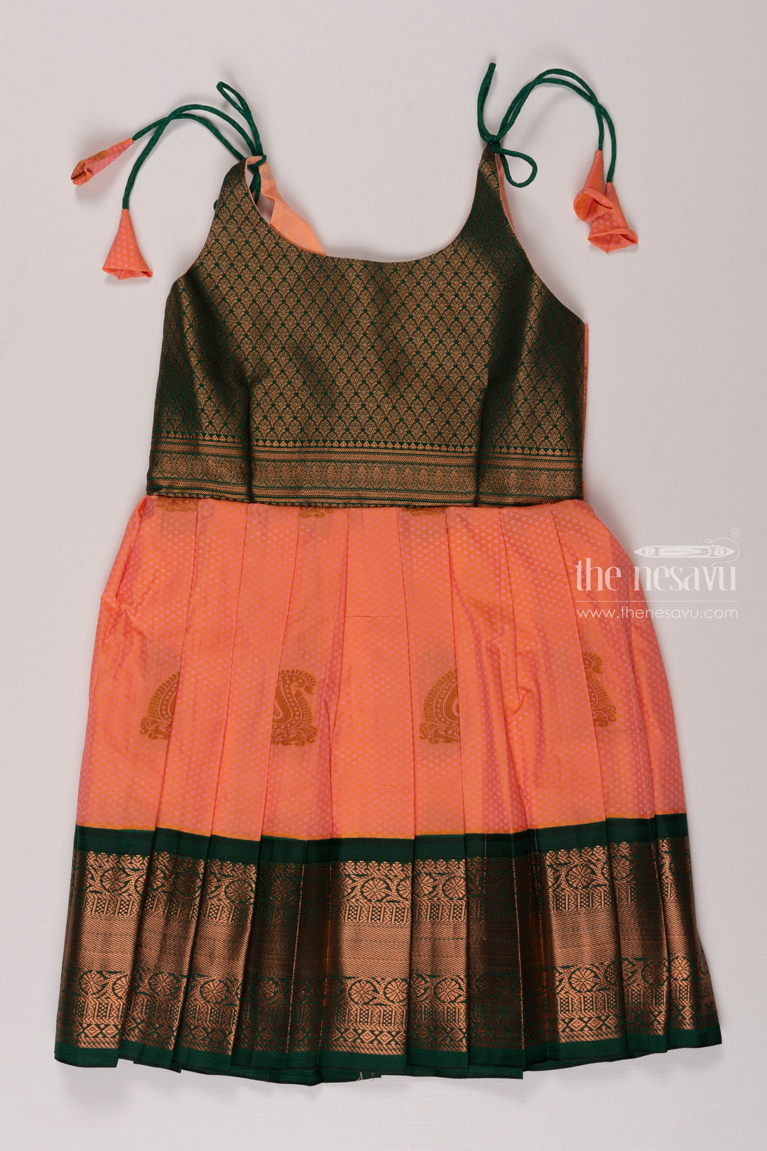 The Nesavu Tie-up Frock Girls Silk TieUp Ethnic Frock - Boutique Style Elegance Nesavu 20 (3Y) / Pink / Style 2 T343B-20 Trendy Silk Tie Up Frock for Girls | Floral Print Ethnic Dress | The Nesavu
