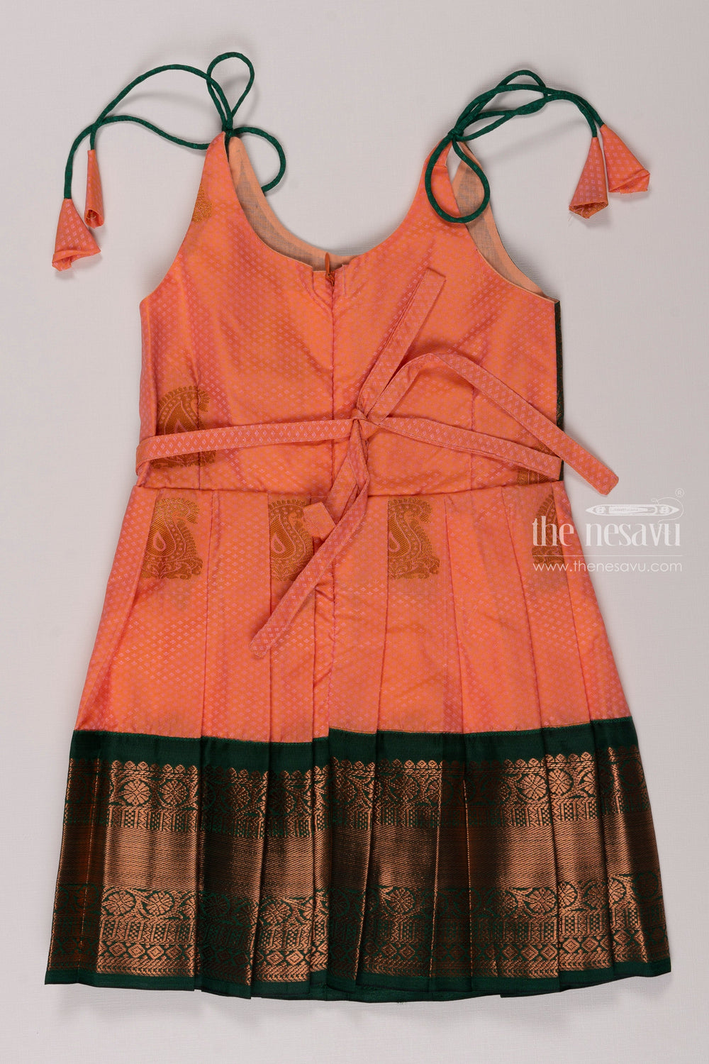 The Nesavu Tie-up Frock Girls Silk TieUp Ethnic Frock - Boutique Style Elegance Nesavu Trendy Silk Tie Up Frock for Girls | Floral Print Ethnic Dress | The Nesavu