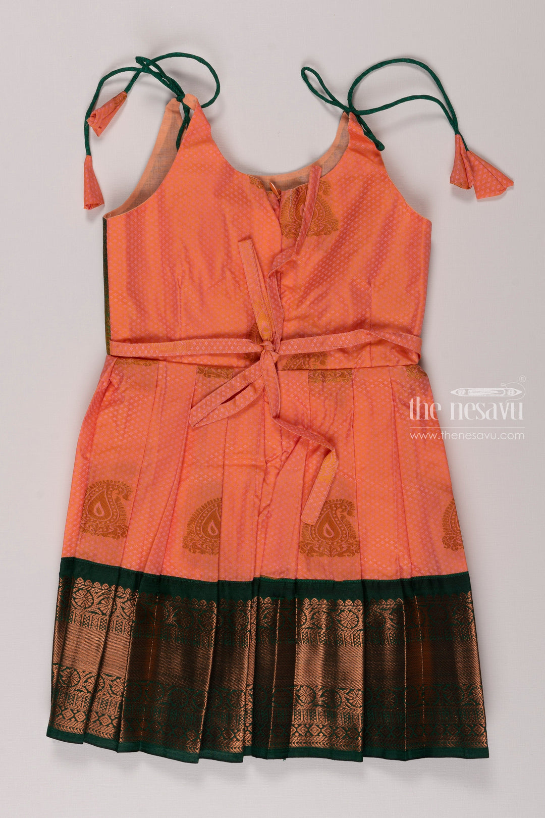 The Nesavu Tie-up Frock Girls Silk TieUp Ethnic Frock - Boutique Style Elegance Nesavu Trendy Silk Tie Up Frock for Girls | Floral Print Ethnic Dress | The Nesavu