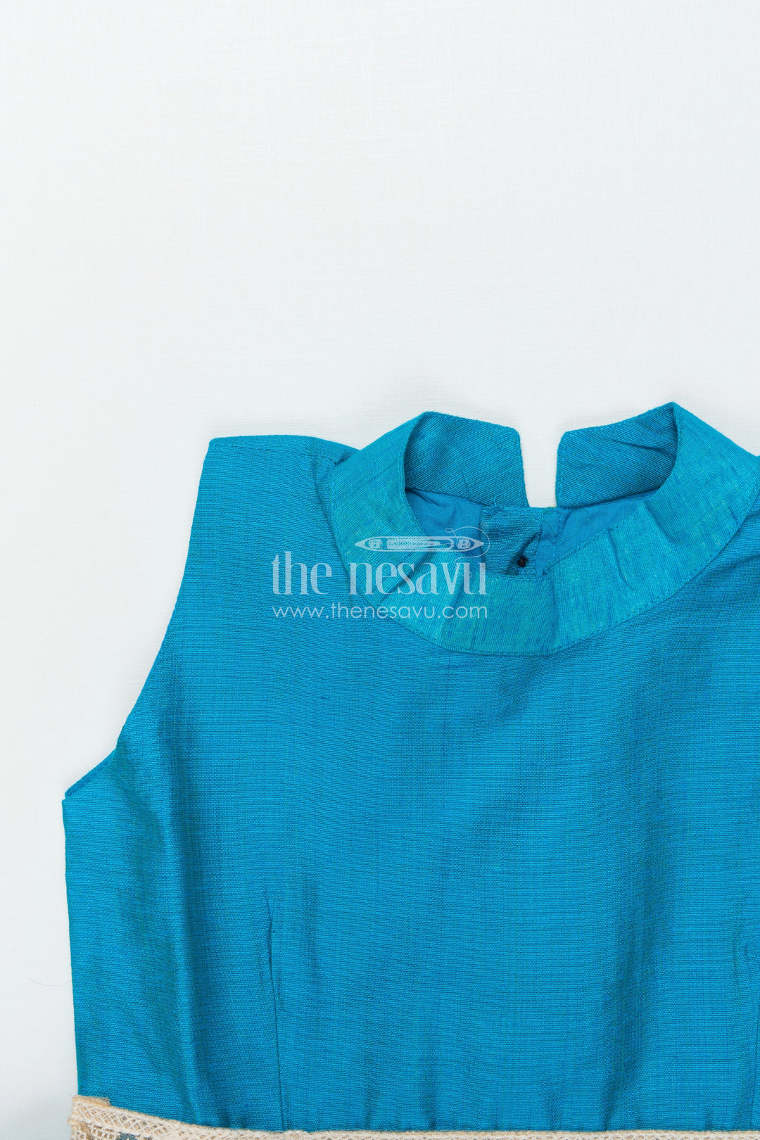 The Nesavu Girls Chanderi Frock Girls Sleeveless Chanderi Frock for Festive Events and Ethnic Days Nesavu Nesavu girls blue chanderi frock festive family gatherings ethnic school wear