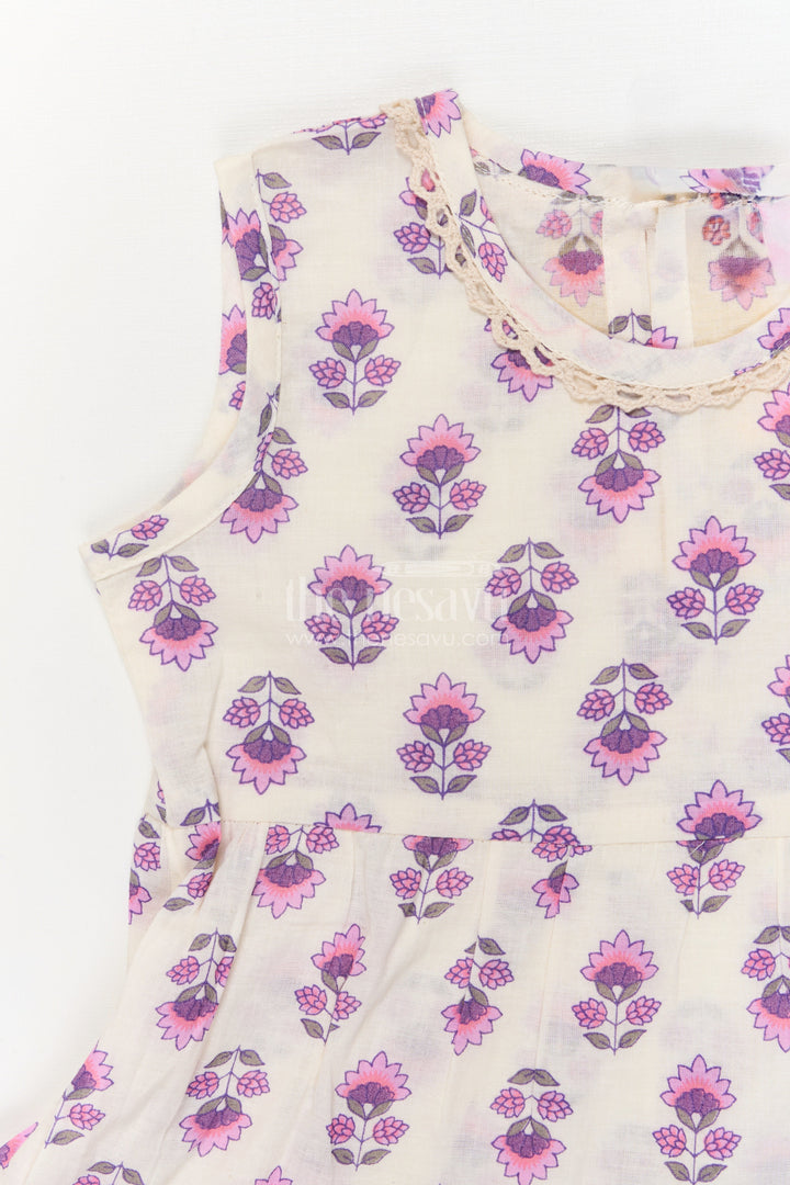 The Nesavu Girls Cotton Frock Girls Sleeveless Cotton Frock in Purple Block Print for Casual Chic Days Nesavu Nesavu purple block-printed sleeveless cotton frock for girls – perfect for summer play and outings