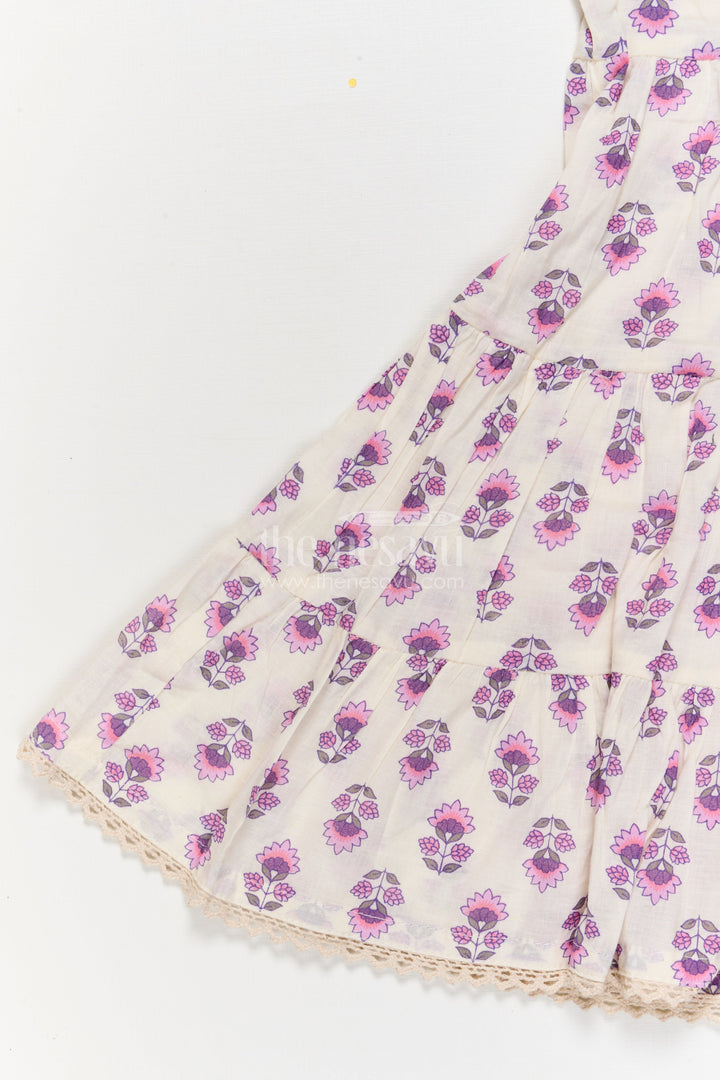 The Nesavu Girls Cotton Frock Girls Sleeveless Cotton Frock in Purple Block Print for Casual Chic Days Nesavu Nesavu purple block-printed sleeveless cotton frock for girls – perfect for summer play and outings