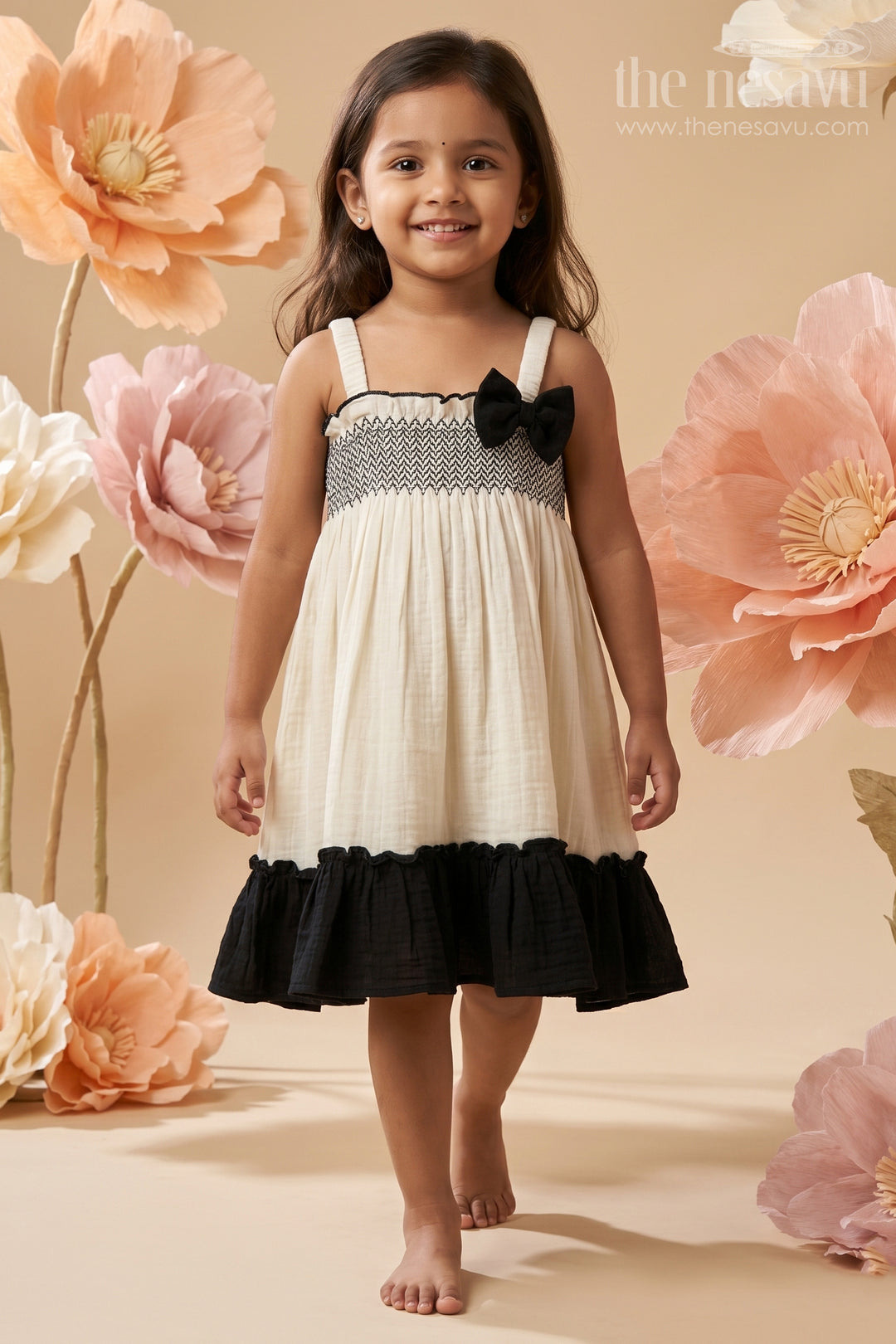 The Nesavu Girls Cotton Frock Girls Sleeveless Frock for Parties and Comfortable Daily Wear Nesavu 16 (1Y) / Black / Muslin Cotton GFC2214D-16 Nesavu Girls Sleeveless Muslin Cotton Frock For Parties And Daily Wear With Layered Flared Design