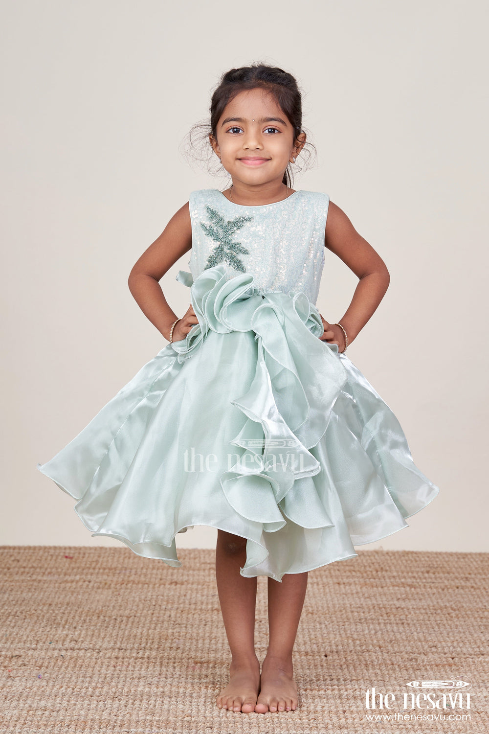 The Nesavu Girls Fancy Party Frock Girls Sleeveless Organza Frock with Layered Ruffle Skirt Nesavu Nesavu girls ruffle organza frock birthdays events