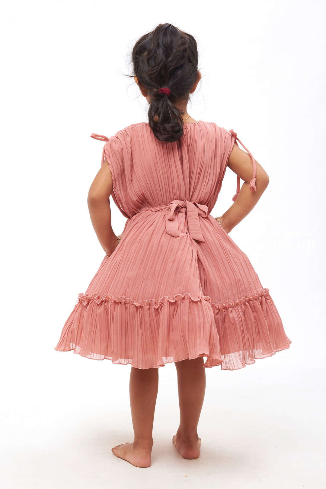 The Nesavu Girls Fancy Party Frock Girls Soft Pink Pleated Georgette Partywear Dress with Fashionable Poncho Sleeves Nesavu Girls Designer Party Frocks | Latest Fashion Trends | The Nesavu