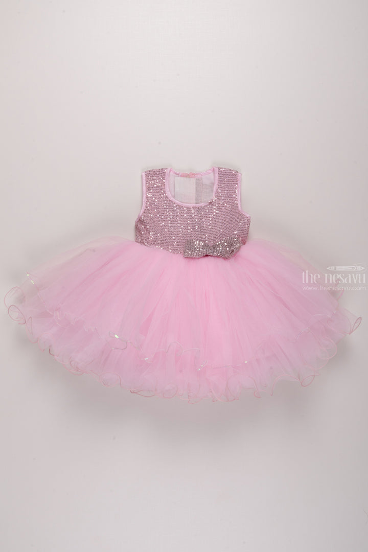 The Nesavu Girls Tutu Frock Girls' Soft Pink Tulle Dress with Sparkling Sequin Embroidery Nesavu 16 (1Y) / Pink / Plain Net PF161A-16 Delightful Elegance | Little Baby Frocks for Joyful Moments | The Nesavu