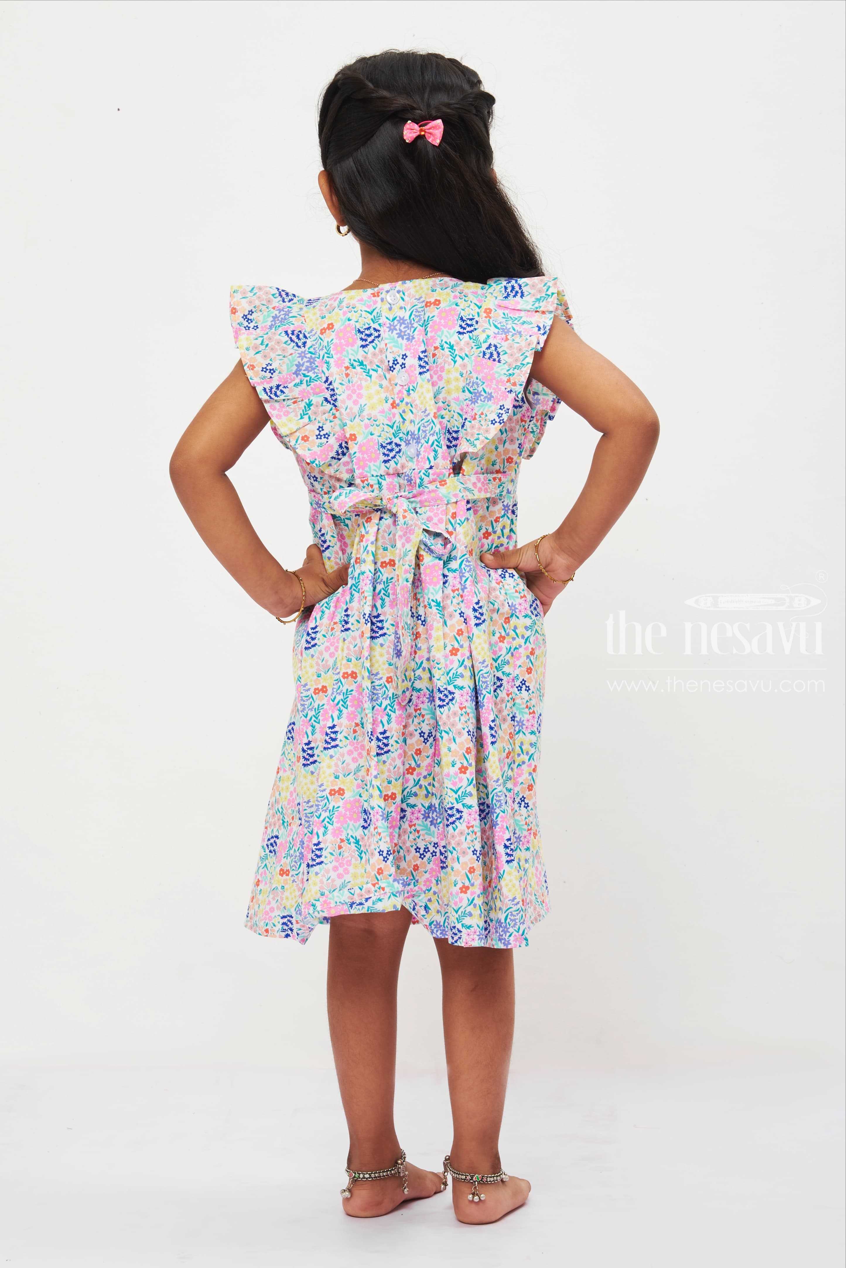 Vibrant Girls Floral Pleated Cotton Dress | Frilled Spring Frock | The  Nesavu – The Nesavu