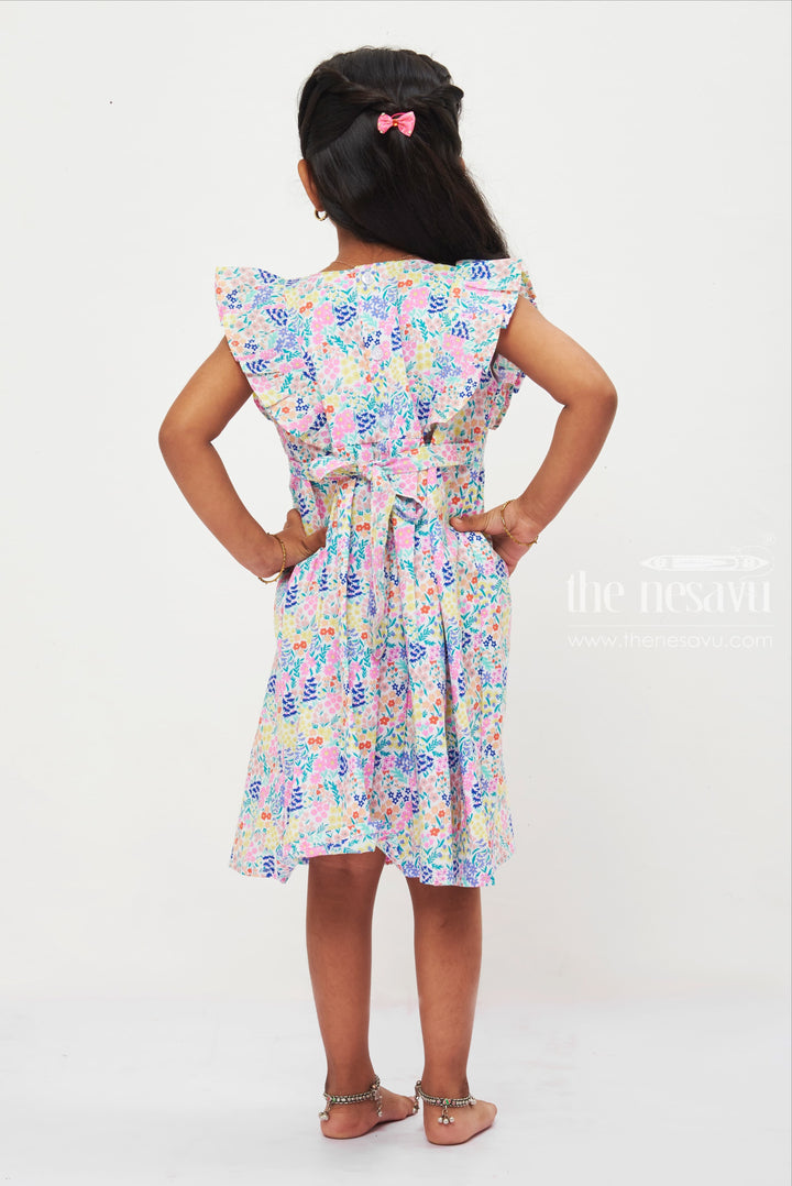 The Nesavu Girls Cotton Frock Girls' Spring Garden Pleated Dress - Frilled Yoke Cotton Frock with Knife Pleats Nesavu Vibrant Girls Floral Pleated Cotton Dress | Frilled Spring Frock | The Nesavu