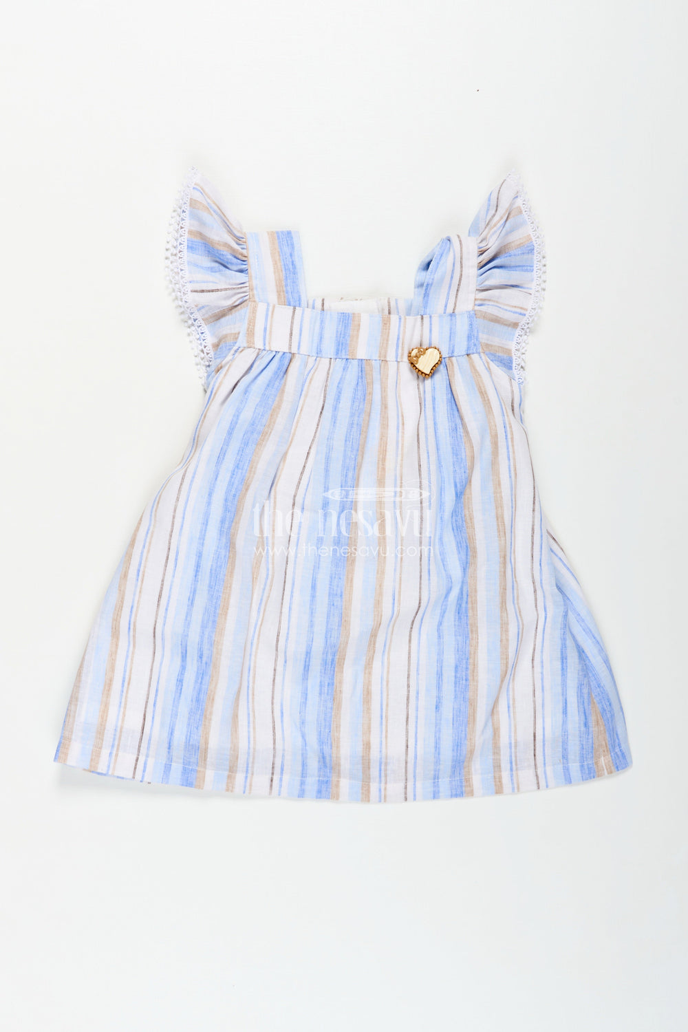 The Nesavu Girls Cotton Frock Girls Stripe Frock in Cotton with Shoulder Bows and Classic Vertical Multi Color Stripes Nesavu Girls Cotton Stripe Frock Shoulder Bows Vertical Multi Color Striped Pattern | The Nesavu