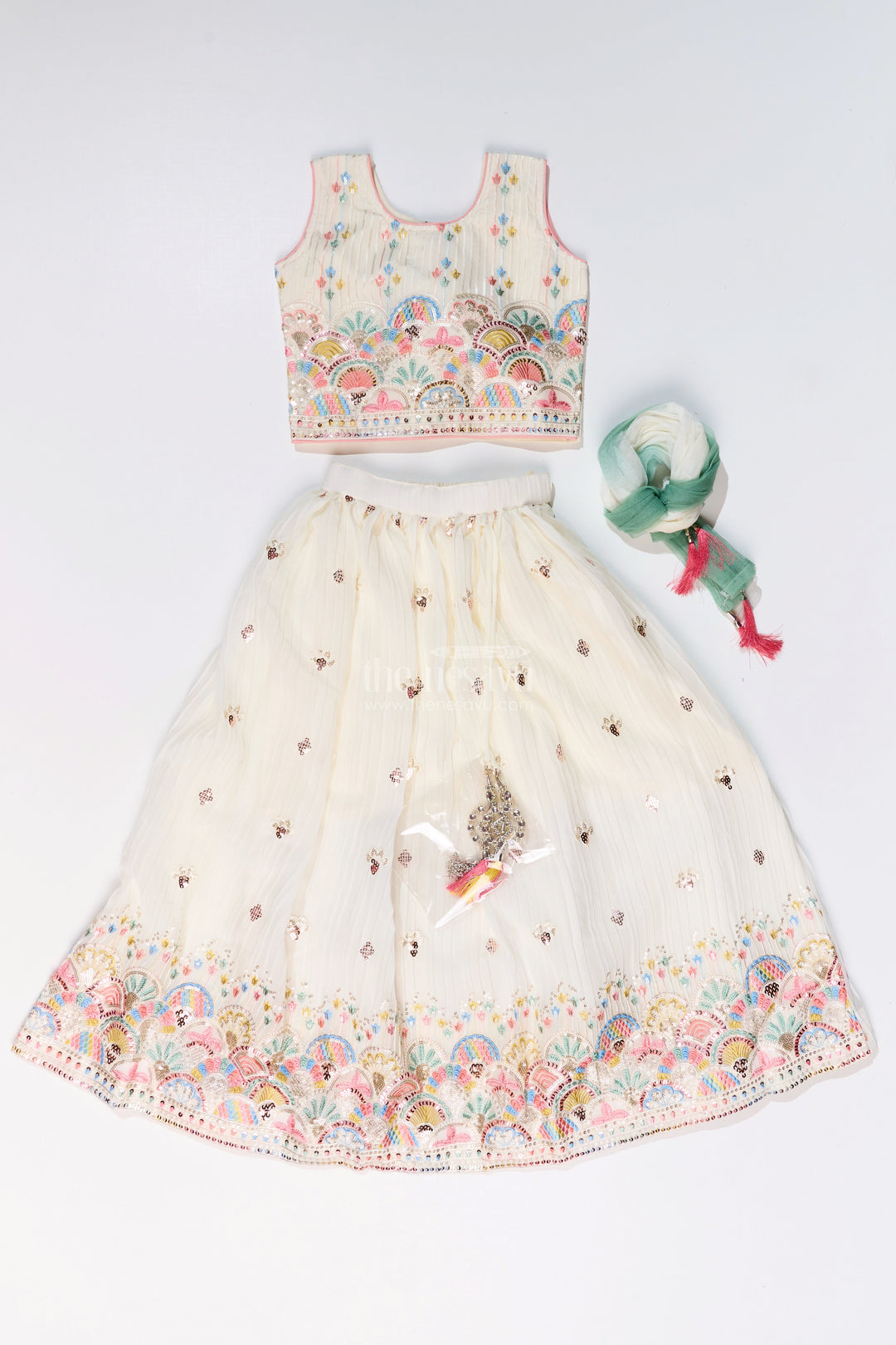 The Nesavu Girls Lehenga Choli Girls Stylish Lehenga Choli Design with Intricate Embroidery and Sequin Accents for Grand Occasions Nesavu Nesavu Girls Stylish Lehenga Choli Design Embroidery Sequins Festive Wedding Wear