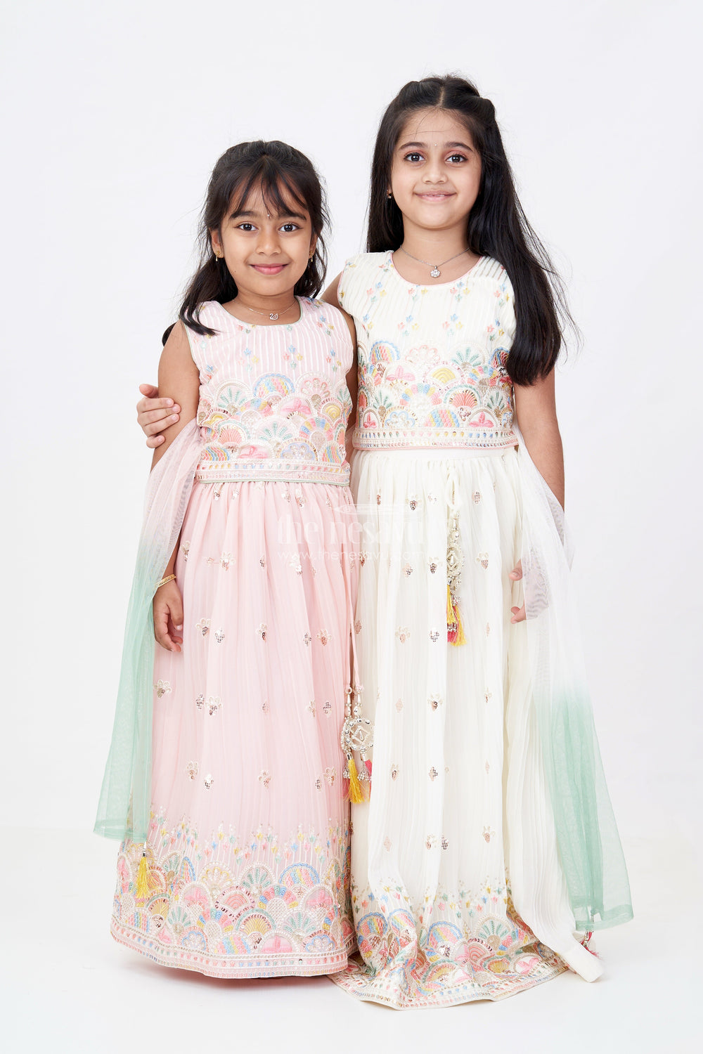 The Nesavu Girls Lehenga Choli Girls Stylish Lehenga Choli Design with Intricate Embroidery and Sequin Accents for Grand Occasions Nesavu Nesavu Girls Stylish Lehenga Choli Design Embroidery Sequins Festive Wedding Wear