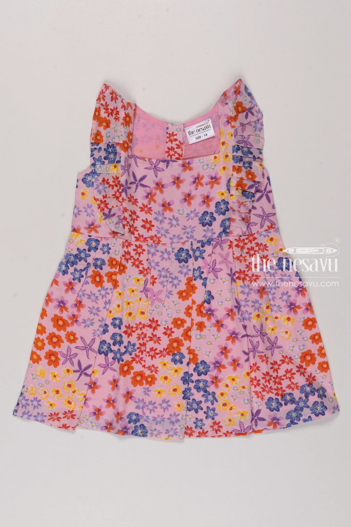 The Nesavu Girls Cotton Frock Girls Summer Blossom Pink Cotton Frock with Pastel Floral Print Nesavu 14 (6M) / Pink / Cotton GFC1222A-14 Girls Pastel Floral Cotton Dress | Playful Pretty Summer Frock | The Nesavu