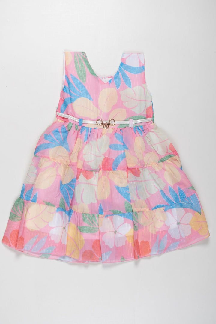 The Nesavu Girls Fancy Frock Girls Summery Floral Belted Dress - Bright and Breezy Nesavu Stylish Floral Girls Dresses for Summer | Playful & Cool | The Nesavu