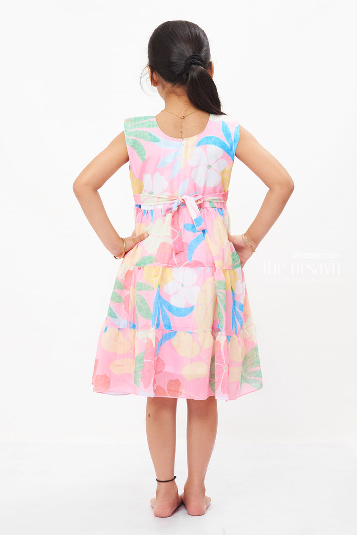 The Nesavu Girls Fancy Frock Girls Summery Floral Belted Dress - Bright and Breezy Nesavu Stylish Floral Girls Dresses for Summer | Playful & Cool | The Nesavu