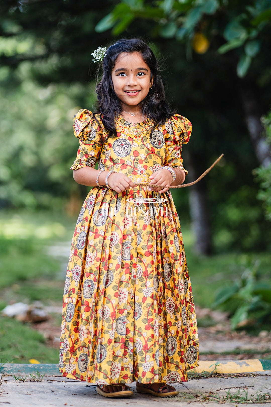 Traditional Yellow Kalamkari Anarkali Dress for Festive Occasions | The Nesavu The Nesavu Traditional Yellow Kalamkari Anarkali Dress for Festive Occasions | The Nesavu The Nesavu