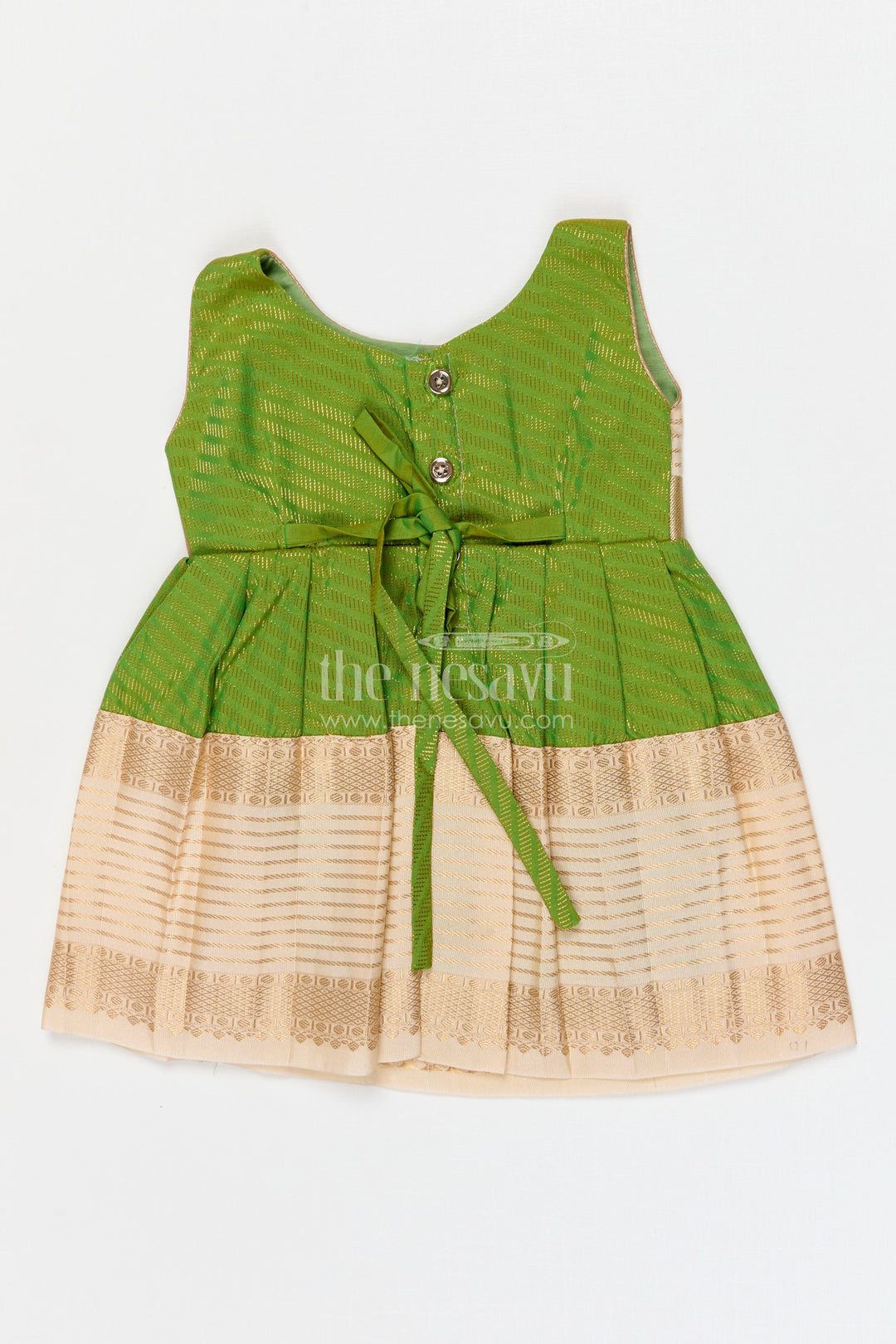 The Nesavu Girls Kanchi Silk Frock Girls Temple Wear Silk Frock for Traditional Occasions Nesavu Nesavu Girls Temple Wear Kanchivaram Silk Frock For Traditional Ceremonies And Festive Occasions