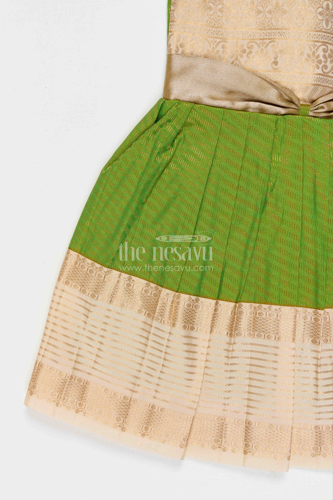 The Nesavu Girls Kanchi Silk Frock Girls Temple Wear Silk Frock for Traditional Occasions Nesavu Nesavu Girls Temple Wear Kanchivaram Silk Frock For Traditional Ceremonies And Festive Occasions