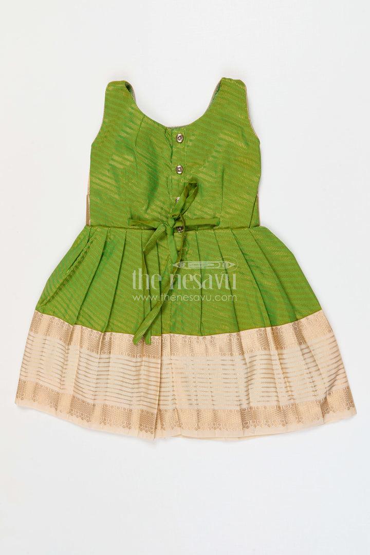 The Nesavu Girls Kanchi Silk Frock Girls Temple Wear Silk Frock for Traditional Occasions Nesavu Nesavu Girls Temple Wear Kanchivaram Silk Frock For Traditional Ceremonies And Festive Occasions