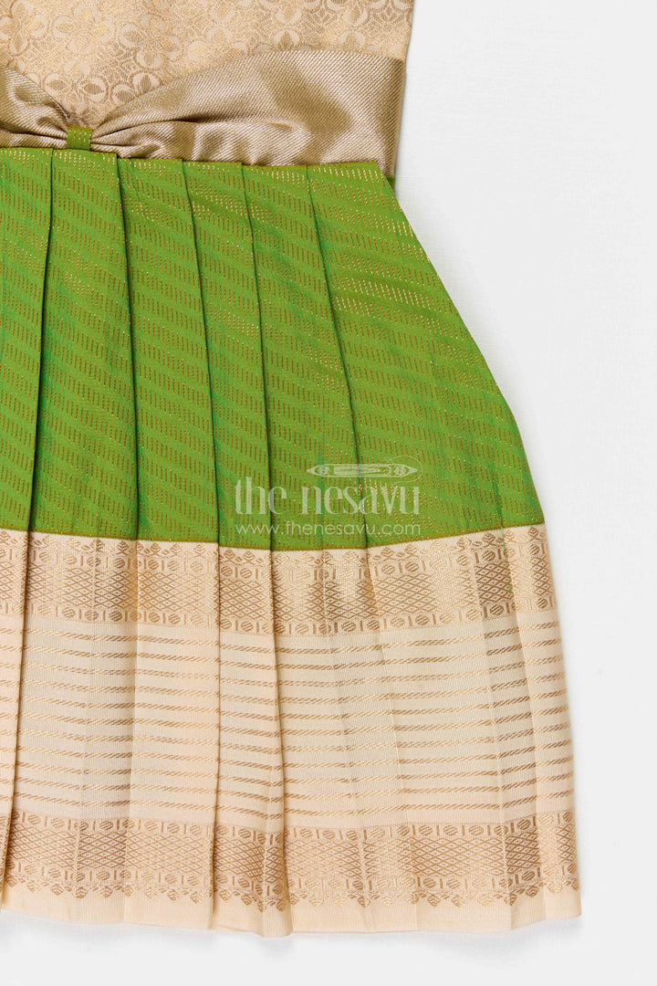 The Nesavu Girls Kanchi Silk Frock Girls Temple Wear Silk Frock for Traditional Occasions Nesavu Nesavu Girls Temple Wear Kanchivaram Silk Frock For Traditional Ceremonies And Festive Occasions