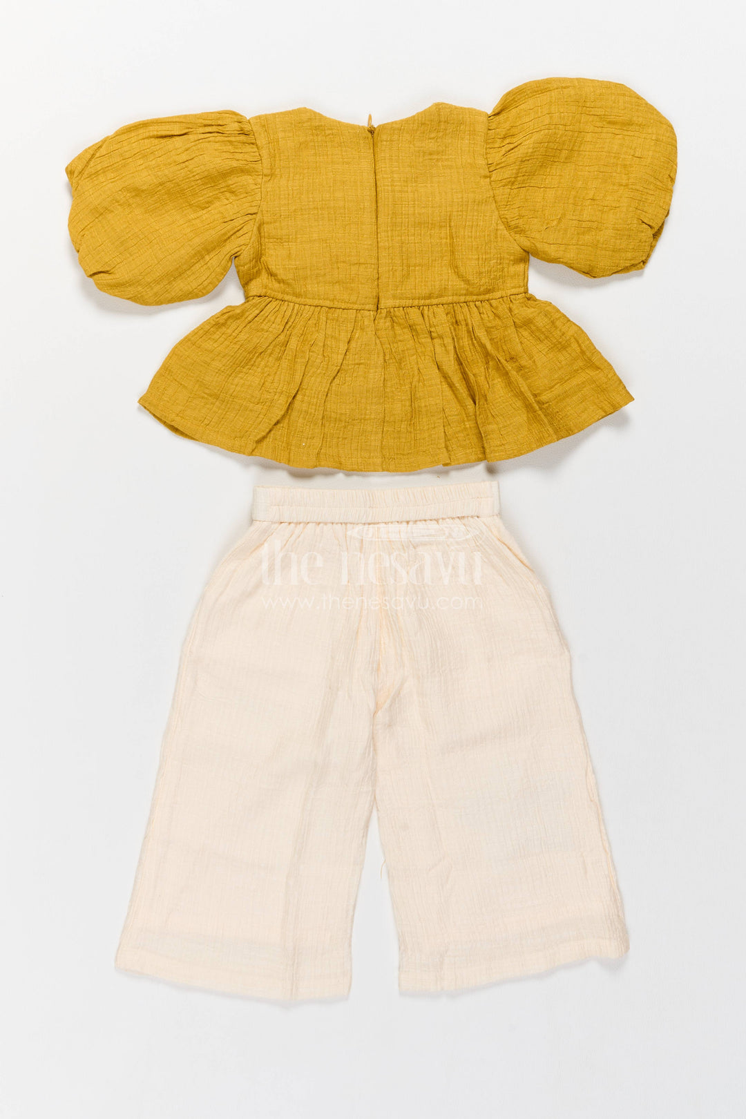 The Nesavu Girls Co-Ord Sets Girls Top and Pant Set in Yellow for Milestone Days Nesavu Nesavu Girls Top And Pant Set In Yellow With Thread Embroidery