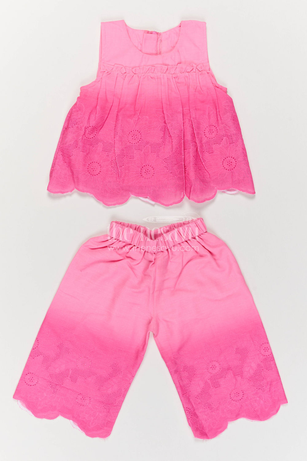 The Nesavu Girls Co-Ord Sets Girls Top and Pant Set with Smart Tailoring for Weddings and Parties Nesavu 16 (1Y) / Pink / Cotton Blend GCS081B-16 Nesavu Girls Top And Pant Set With Smart Tailoring GCS081B-16